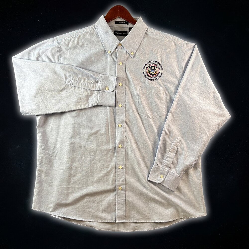 Ultra Club Homeland Security Embrodiered Blue Preppy Button Up Shirt Men's 2XL